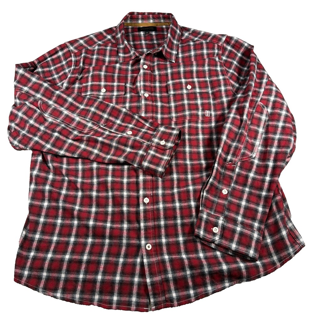 Brothers & Sons Mens‎ Long Sleeve Button Up Flannel Shirt 2XL Red Windowpane